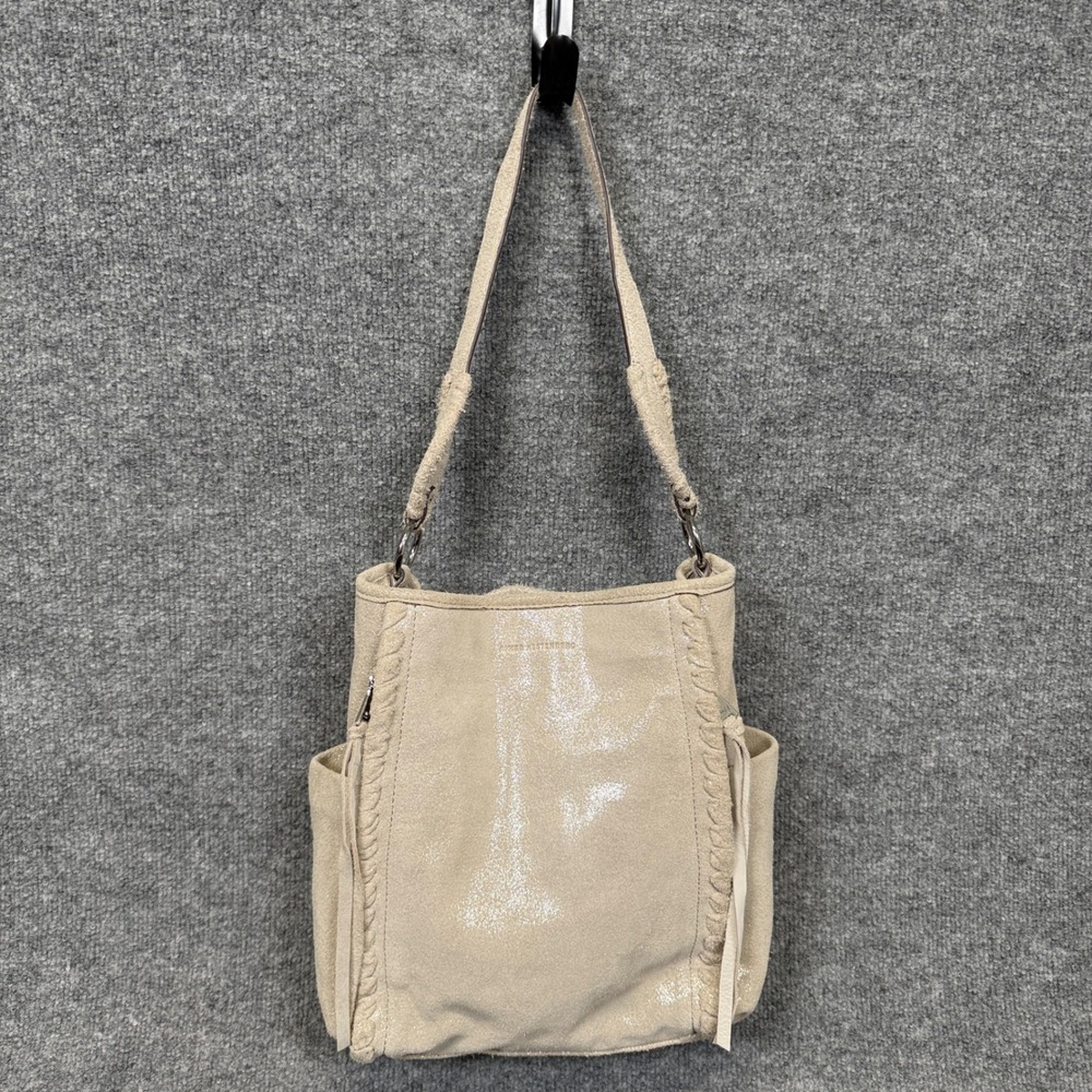 Aimee Kestenberg Artisan Leather Bucket Shoulder Bag Gold Dust Tan Inner Pockets
